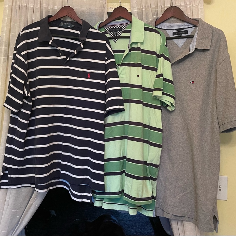 TOMMY HILFIGER Polo Golf Shirt XXLT Green Stripes